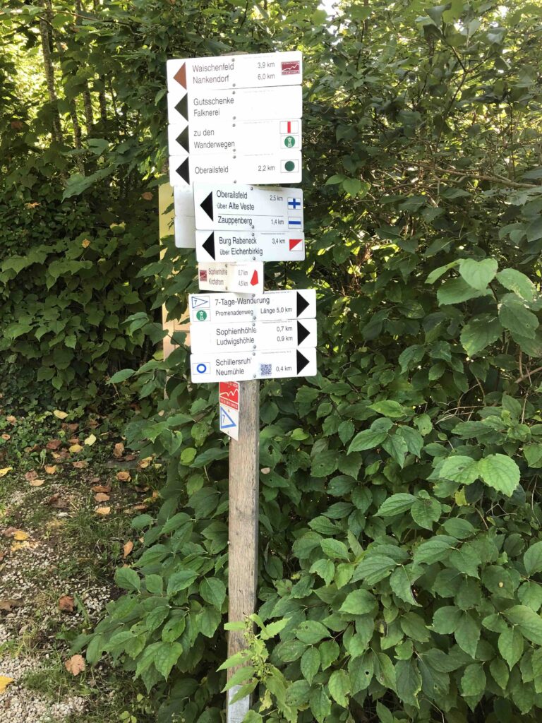 Wegweise für Wanderwege und Sehenswürdigkeiten 